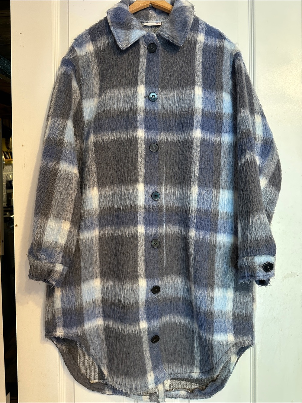 SO Blue and Gray Plaid Teddy Coat